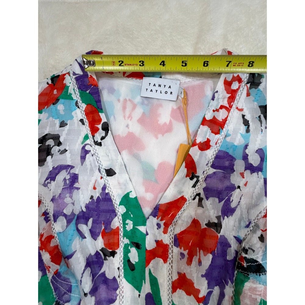 Tanya Taylor Rhett Multi Floral Ruffle V-Neck Mini Dress Womens 2 New - Picture 5 of 15